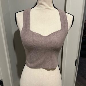 Ribbed Sweetheart Neck Crop Tank in Mauve
